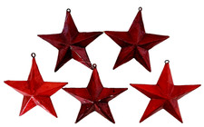 Set of Four Small Red Gold Glittered 5-point 3D Star Christmas Ornament