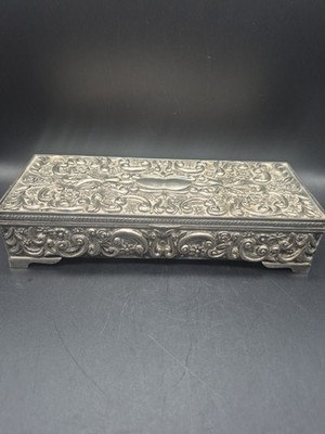 Vintage Godinger Silverplate Rectangular Jewelry Box Lined Mirror 1992