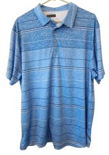 PGA Tour Men Size XL Blue Athletic Polo Shirt Short Sleeve Striped Pro Series
