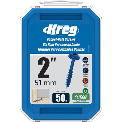 Kreg Sml-c2b-50 Blue Kote Weather-resistant Pocket Screws, 2 Inch #8 C