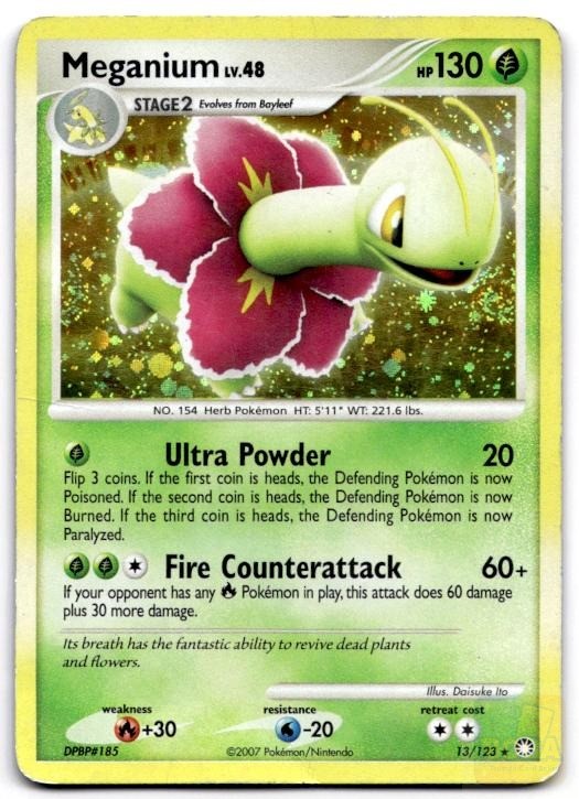Meganium 13/123 Holo Rare Mysterious Treasures Pokemon Holo Heavily Played