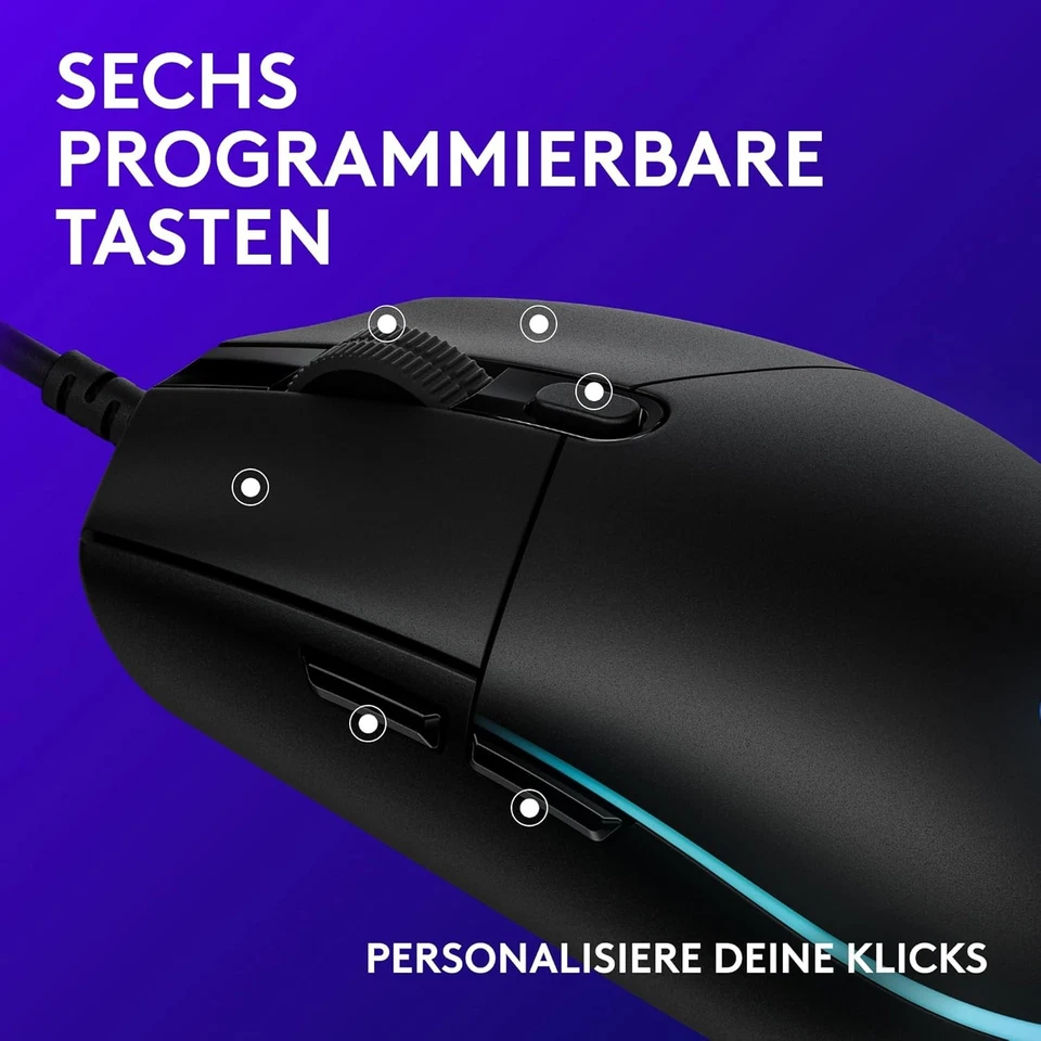 Logitech G203 Gaming-Maus LIGHTSYNC RGB-Beleuchtung 6 Programierbar Schwarz Neu - Bild 4 von 4