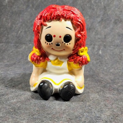 Raggedy Ann Yellow Dress & Hair Bows Planter Flower Pot Inarco Japan (read Desc)