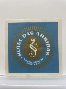Hotel Das Arribas Luggage Label Praia Grande Portugal Seahorse Vintage