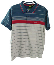 Boss Hugo Boss Men's Short Sleeve Blue Striped Polo Shirt Slim Fit Size L
