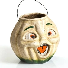 White Jack O'Lantern Paper Mache Bucket Figurine | Ragon House