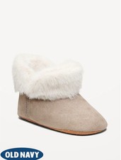 Old Navy Baby Unisex Cozy Faux-Fur Cuffed Booties Shoes Size 6-12 12-18 Months