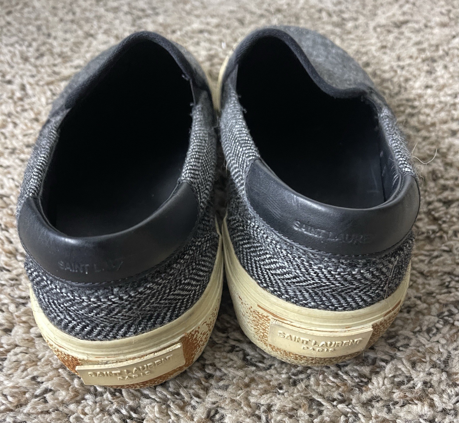 Saint Laurent Scarpe Donna 42 Venezia Stampa Chevron Grigio Nero Slip On Lana