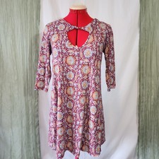 Three Pink Hearts Brown Stretch Soft Knee Length  Dress Size XS