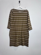 Garnet Hill Striped Pima Cotton Dress Brown Minimalist Knee Length Size 8