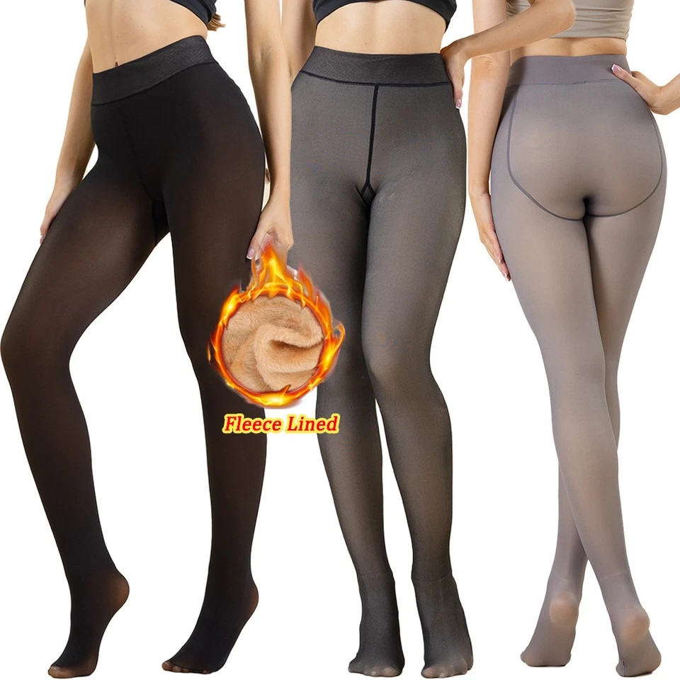 Meia-calça térmica feminina forrada de lã cintura alta meia-calça inverno quente - Imagem 2 de 4