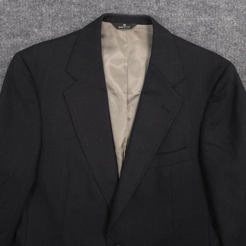 Blazer masculino vintage polo clube universitário Ralph Lauren 40R lã listrada azul marinho feito nos EUA - Imagem 2 de 4