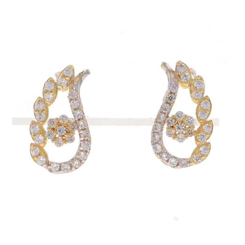 Oro Giallo Zirconia Cubica Floreale Paisley Orecchini Collana Set Anello 39.4cm - Immagine 2 di 4