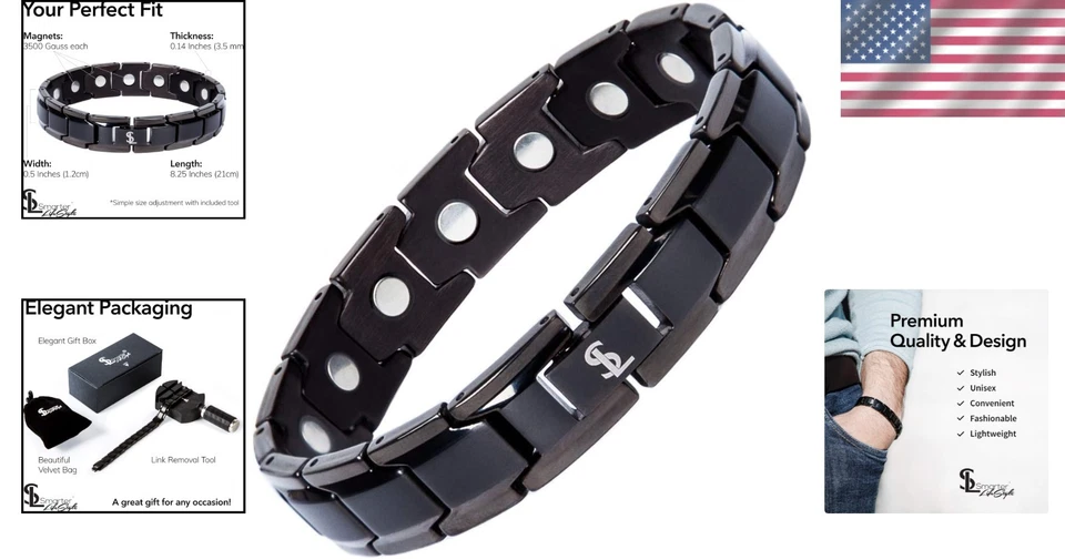 Elegant Black Bracelet with Extra Strength Magnets - Image 2 of 4