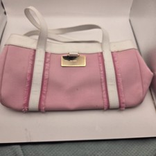 Vintage Kate Spade Pink Canvas Tote Bag with White Leather Trim & Fringe Accents