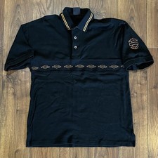 Vintage Harley Davidson Mens Medium Polo Shirt Black Orange Logo Soft