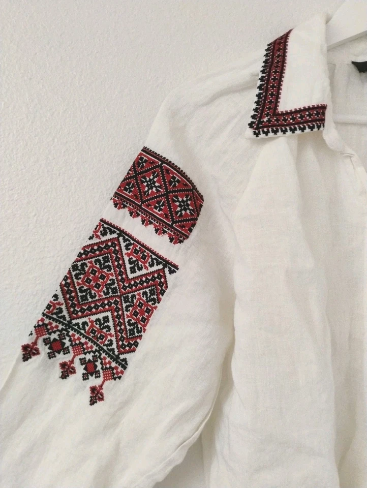 Túnica de diseñador Nili Lotan Jill bordada de lino marfil talla mediana Foto 3 de 4