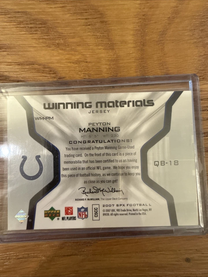 2007 Upper Deck SPX Football - Peyton Manning Game Used Patch No. WM-PM QB-18 - Image 2 of 2