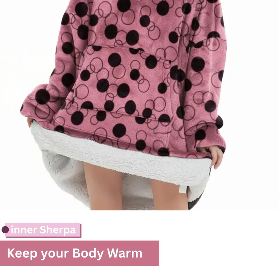 Unisex Sherpa Fleece Oversized Hoodie Blanket Soft Flannel Giant Long Sweatshirt - Image 4 of 4