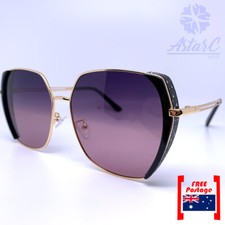 Black Pink Gold Square Metal Polarised Sunglasses Women/UV Protect - AstarC