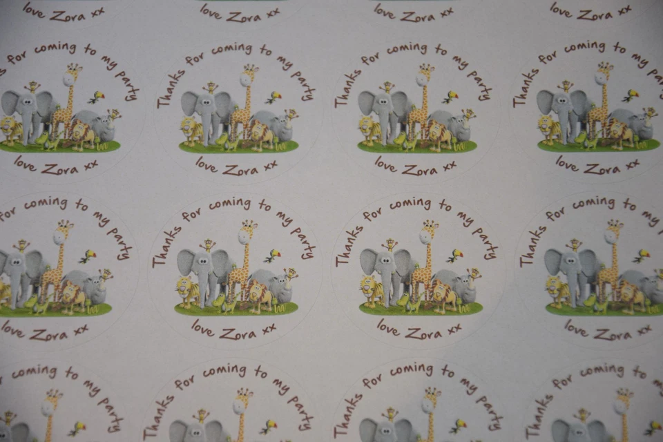 Pegatinas personalizadas para fiesta de cumpleaños en la selva para conos dulces. Entrega rápida Foto 4 de 4