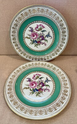 Pair Of Rosenthal Continental Ivory Pink  Green Gold Floral Dinner Plates 