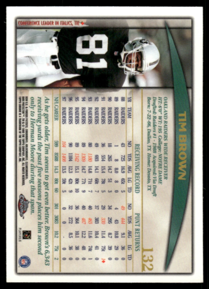 1998 Topps Chrome #132 Tim Brown - Image 2 of 2