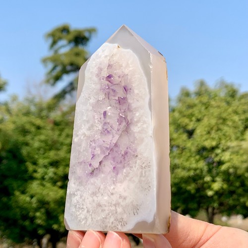 132G Natural Agate Geode Amethyst Crystal Obelisk Quartz Tower Wand Purple gif - Picture 17 of 24