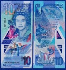 Eastern East Caribbean  $10 2019 P-57 Polymer Gem UNC - QE Portrait