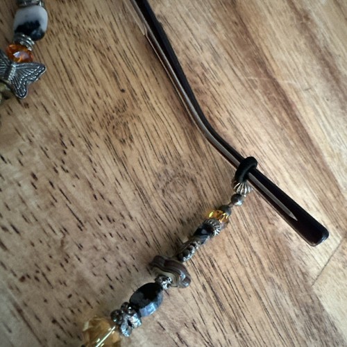 31” Long Eye Glasses Chain Glass & Silver Tone Beaded Earth Tone Colors Mixed - Picture 5 of 5