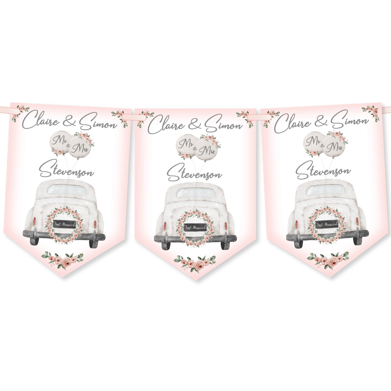 WEDDING BANNER,PERSONALISED WEDDING BUNTING,WEDDING VENUE DECORATION,8 FLAGS,3m