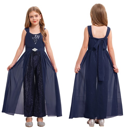Girls Sequin Jumpsuit Attractive Backless Jumpsuit Multi-Occasion Wide Leg - Picture 12 of 70