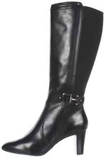 NEW Anne Klein Gallagher Black Leather Riding Stacked Heel Boots sz 6 Wide Calf