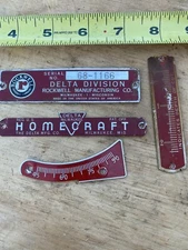 DELTA HOMECRAFT 8” TABLE SAW  NAME PLATES, BADGES, COMPLETE SET NICE