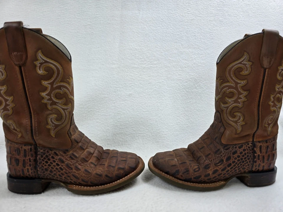 Youth Size 2.0 Old West Brown Leather Western Cowboy Boots - Image 4 of 4