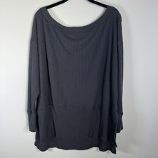 American Eagle Womens Waffle Knit Tunic Top Gray Long Sleeve Oversized Sz Medium