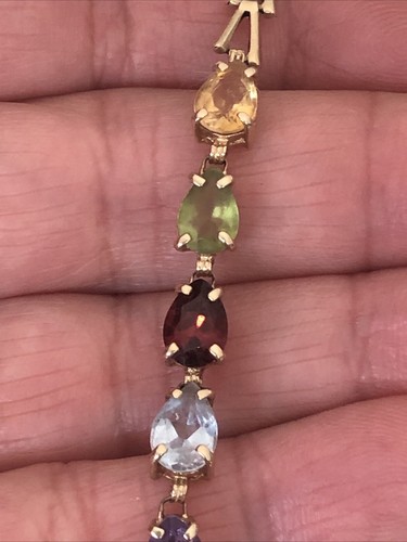 14KT YELLOW GOLD BRACELET WITH GENUINE COLORFUL GEMSTONES SIZE 7.5 WEIGHT 4.7g - Picture 2 of 18