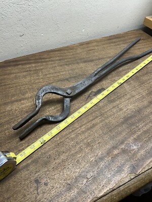 25 1/2'' Long Antique Forged Blacksmith Iron Metal Forging Tongs~ Roundstock
