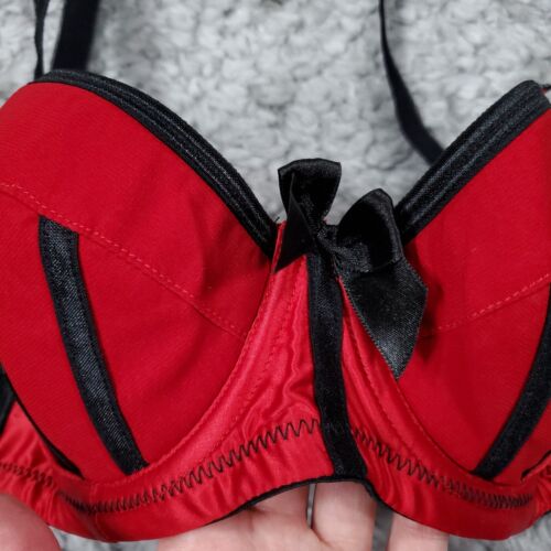 Parfait by Affinitas Charlotte Padded Plunge Bra 6901 Red Black Size 34C - Picture 3 of 6