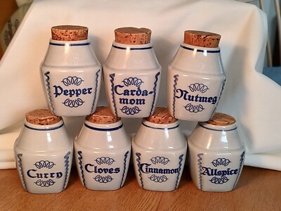 7 Piece Soholm, Denmark Spice Set, No Chips, Some Crazing. Rare Color