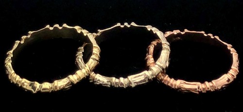 14k Tri Color Gold Stackable Bamboo Ring 3 piece Ring Set Size 7 3.5mm each 8.6g - Picture 3 of 8