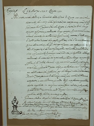 1725 Handwritten Italian Letter Document With Seal & Framed 636 - Picture 3 of 12