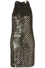 BNWT TOPSHOP UNIQUE GOLD BLACK SEQUIN PARTY DRESS SIZE 14 rrp £150 TOP SALE Xmas