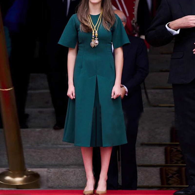 Verano Mujeres Elegante Calce Ajustado Color Sólido Vestido Cuello Redondo Manga Corta Vestido