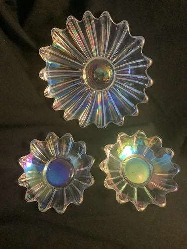Vintage Federal Glass Iridescent Dessert Dishes Lg & Sm 3/pcs