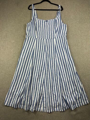 Old Navy Dress Womens 2XL Blue White Stripe Linen Blend Straps Maxi NWT