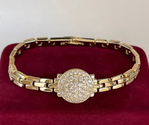 Luxus Panzer Kette Armband Zirkonia 585er Gold 14K vergoldet 17cm Damen Geschenk - Bild 2 von 7