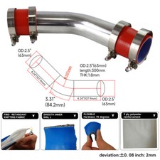45 degree 63mm 2.5" Aluminum Turbo Intercooler Tube Pipe+Silicon Hose+Clamp Red