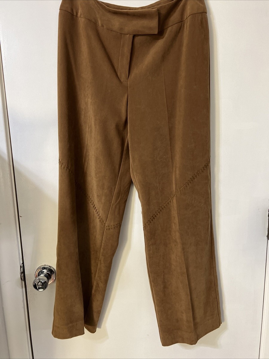 Womens Norton Mcnaughton Stretch Faux Suede Pants Brown Wide Leg Size