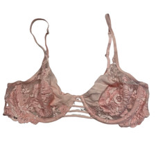 La Perla Size 32C Unlined Underwire Floral Mesh Lace Bra Ladder Front Pink